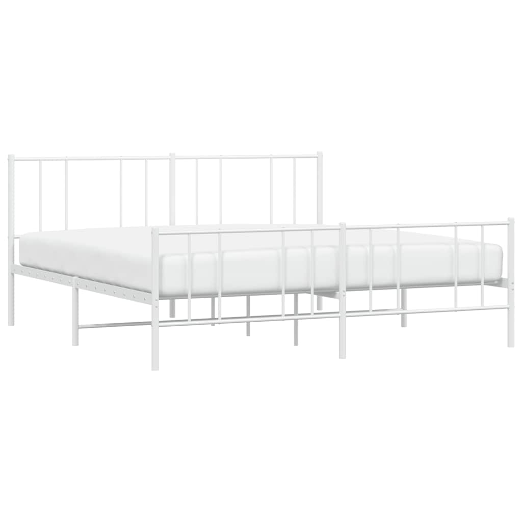 Cadre de lit métal sans matelas et pied de lit blanc 183x213 cm - XIOS