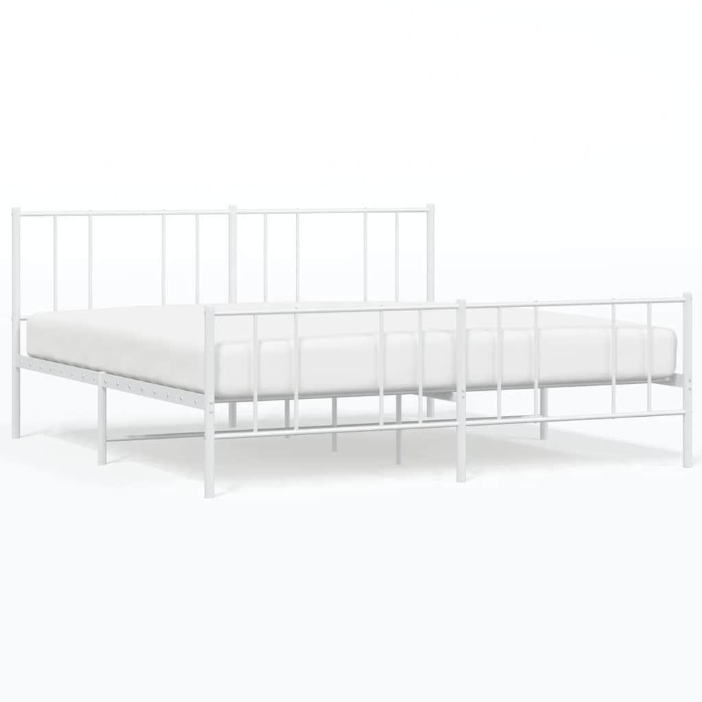 Cadre de lit métal sans matelas et pied de lit blanc 193x203 cm - XIOS