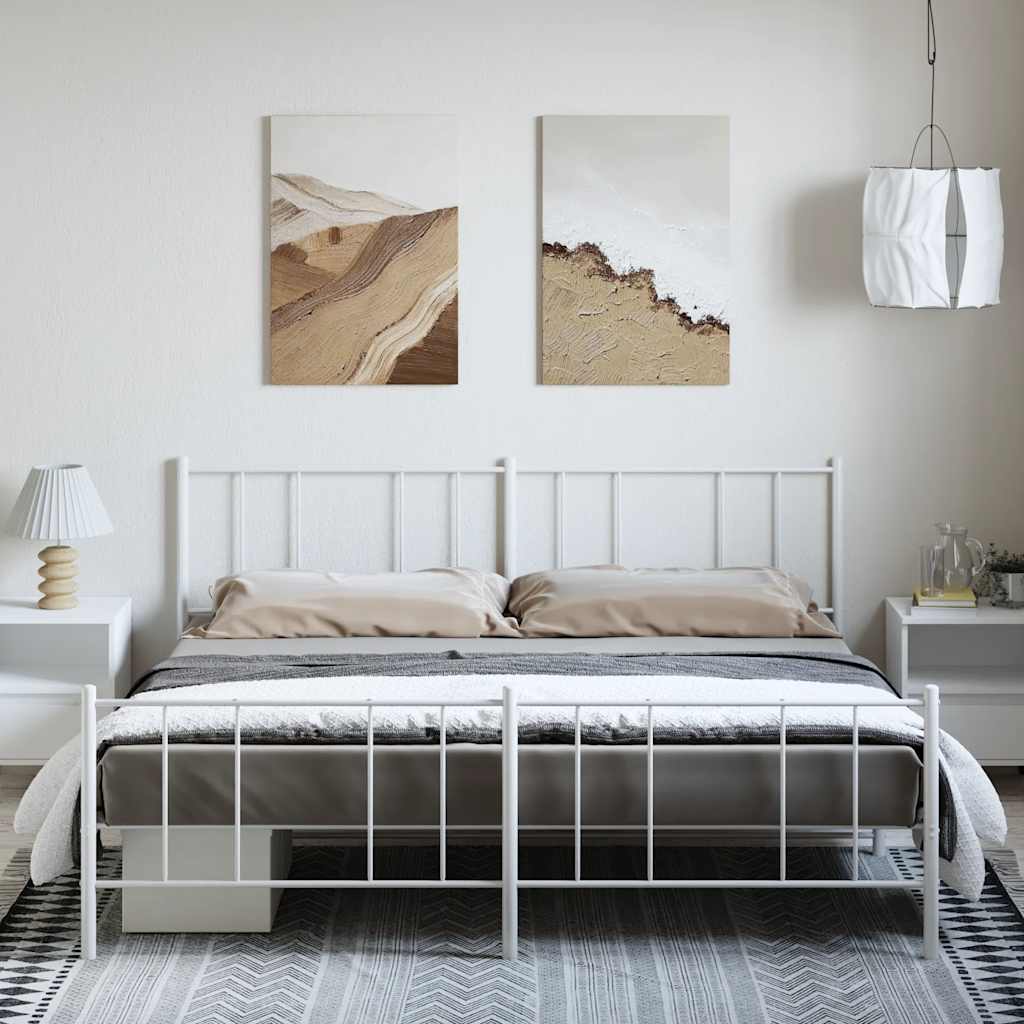 Cadre de lit métal sans matelas et pied de lit blanc 193x203 cm - XIOS