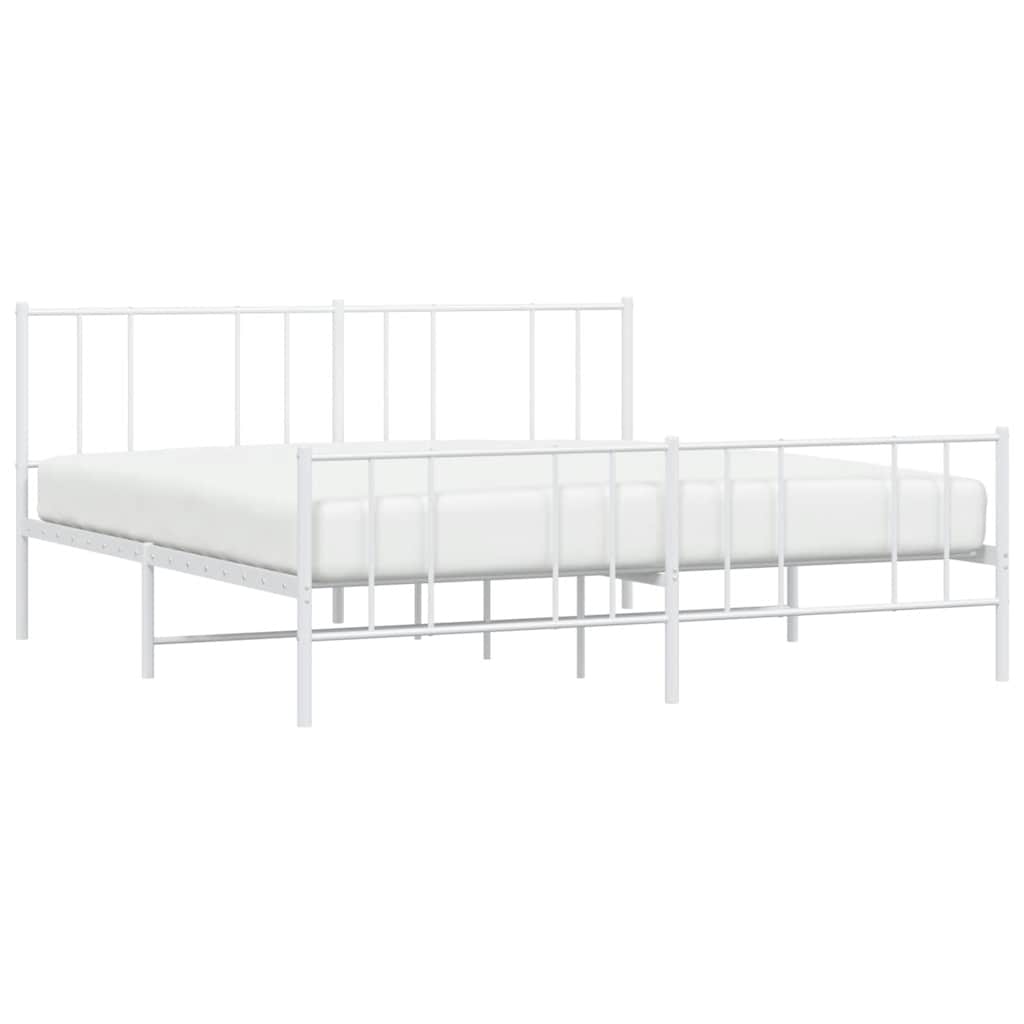 Cadre de lit métal sans matelas et pied de lit blanc 193x203 cm - XIOS