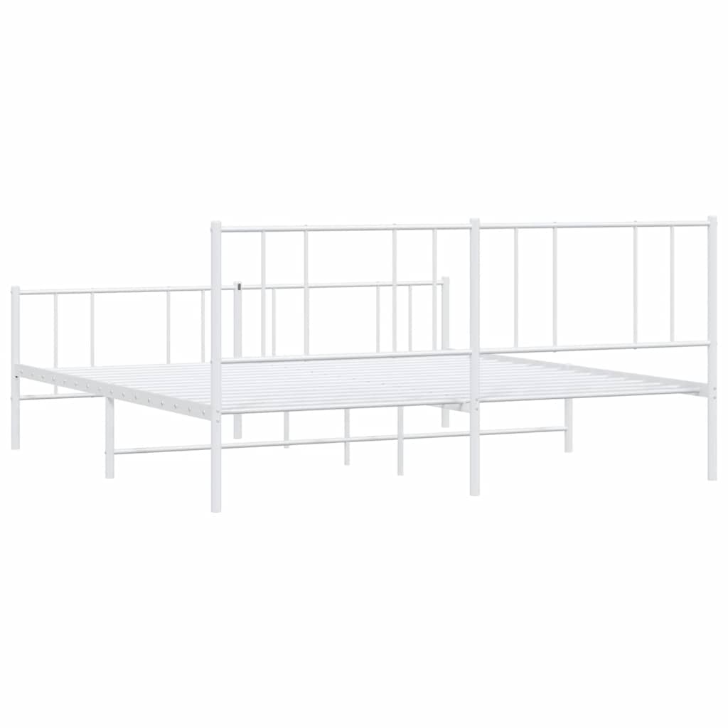 Cadre de lit métal sans matelas et pied de lit blanc 193x203 cm - XIOS