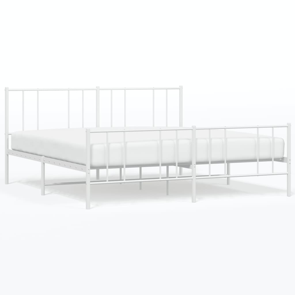 Cadre de lit métal sans matelas et pied de lit blanc 200x200 cm - XIOS