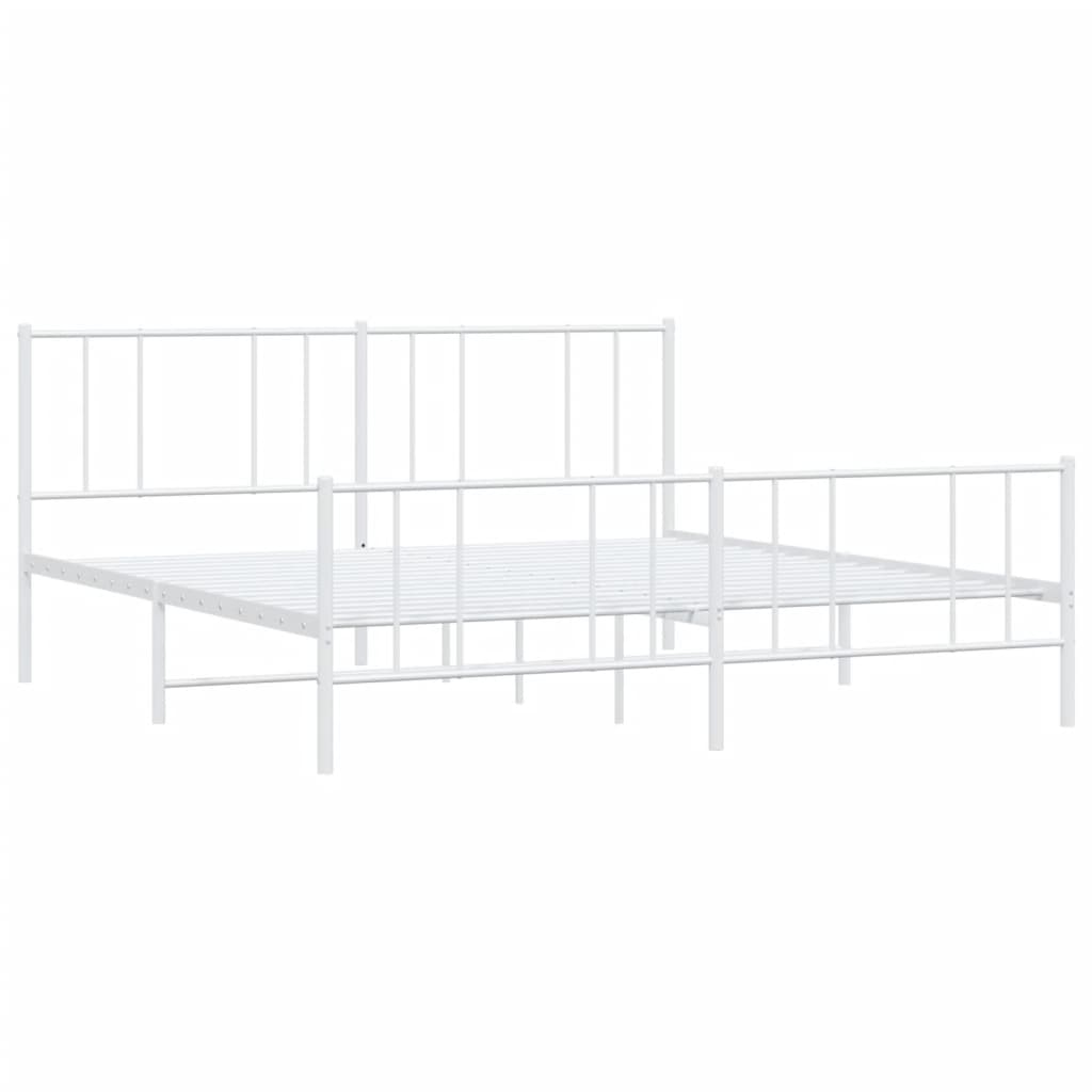 Cadre de lit métal sans matelas et pied de lit blanc 200x200 cm - XIOS