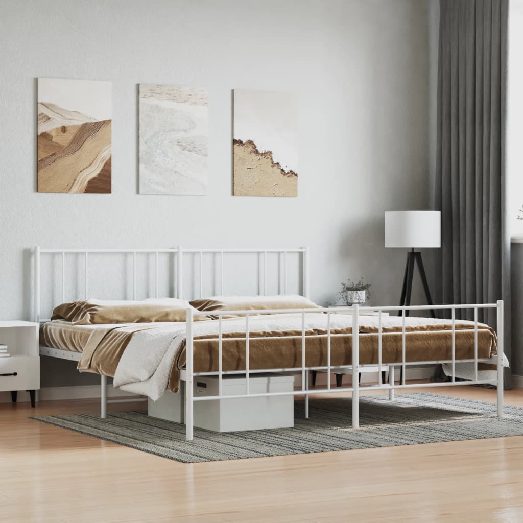 Cadre de lit métal sans matelas et pied de lit blanc 200x200 cm - XIOS