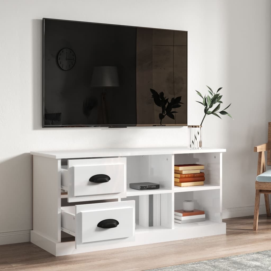 Meuble TV blanc brillant 102x35,5x47,5 cm bois d'ingénierie - XIOS