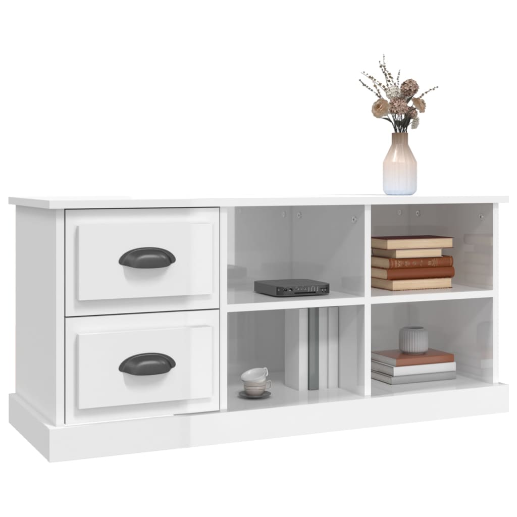 Meuble TV blanc brillant 102x35,5x47,5 cm bois d'ingénierie - XIOS