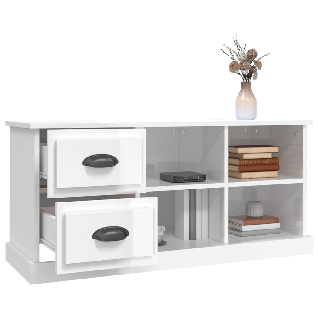 Meuble TV blanc brillant 102x35,5x47,5 cm bois d'ingénierie - XIOS