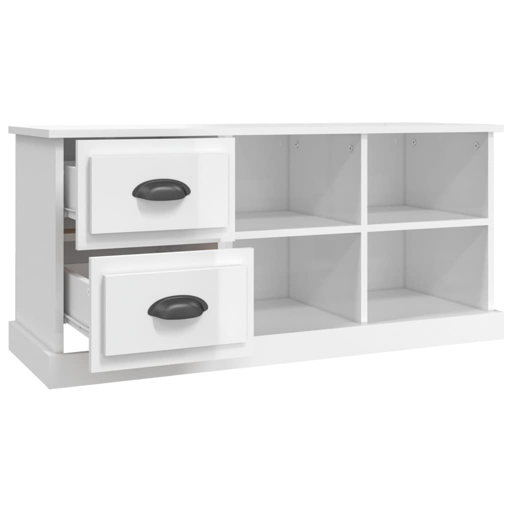 Meuble TV blanc brillant 102x35,5x47,5 cm bois d'ingénierie - XIOS