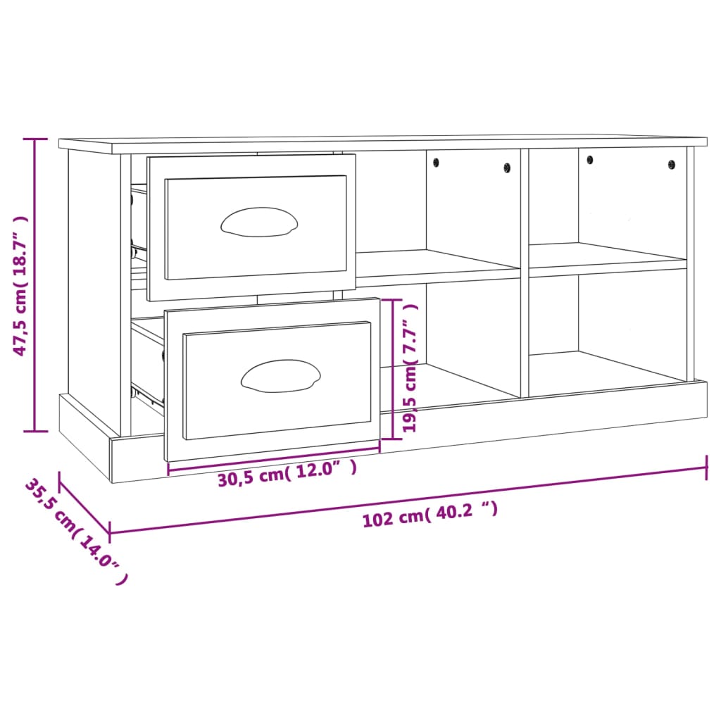 Meuble TV sonoma gris 102x35,5x47,5 cm bois d'ingénierie - XIOS