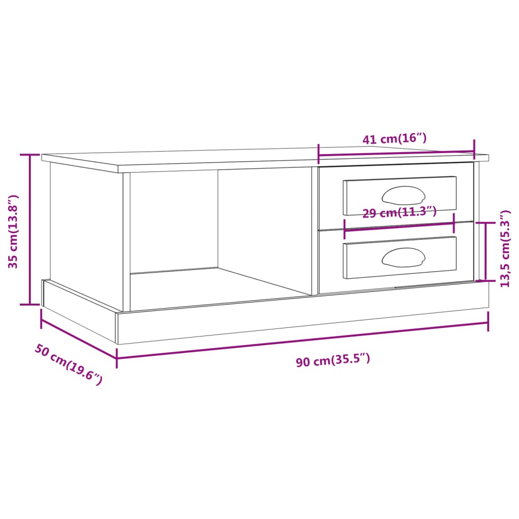 Table basse Chêne sonoma 90x50x35 cm Bois d'ingénierie