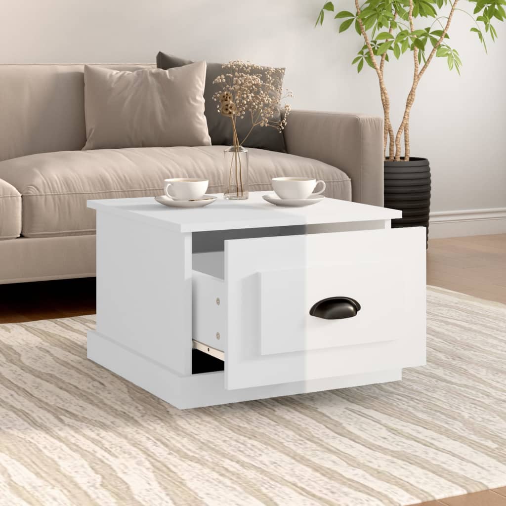 Table basse blanc brillant 50x50x35 cm bois d'ingénierie - XIOS