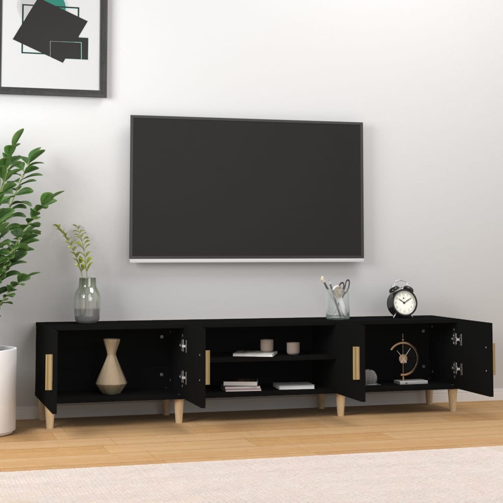 Meuble TV noir 180x31,5x40 cm bois d'ingénierie - XIOS