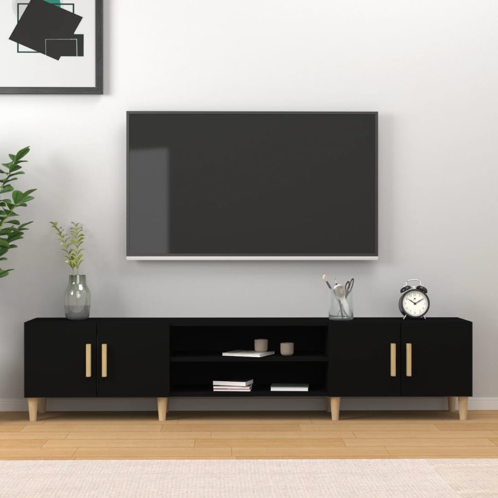 Meuble TV noir 180x31,5x40 cm bois d'ingénierie - XIOS