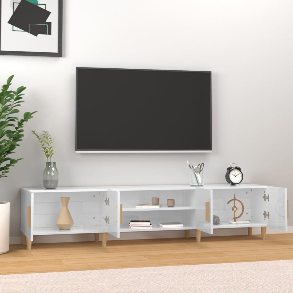 Meuble TV blanc brillant 180x31,5x40 cm bois d'ingénierie - XIOS