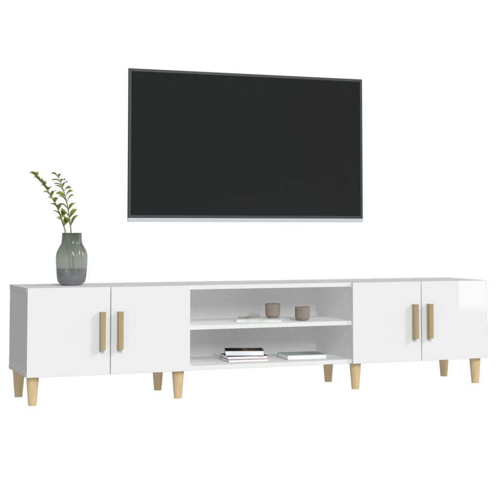 Meuble TV blanc brillant 180x31,5x40 cm bois d'ingénierie - XIOS