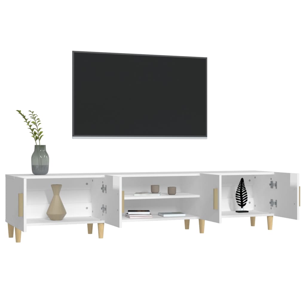 Meuble TV blanc brillant 180x31,5x40 cm bois d'ingénierie - XIOS