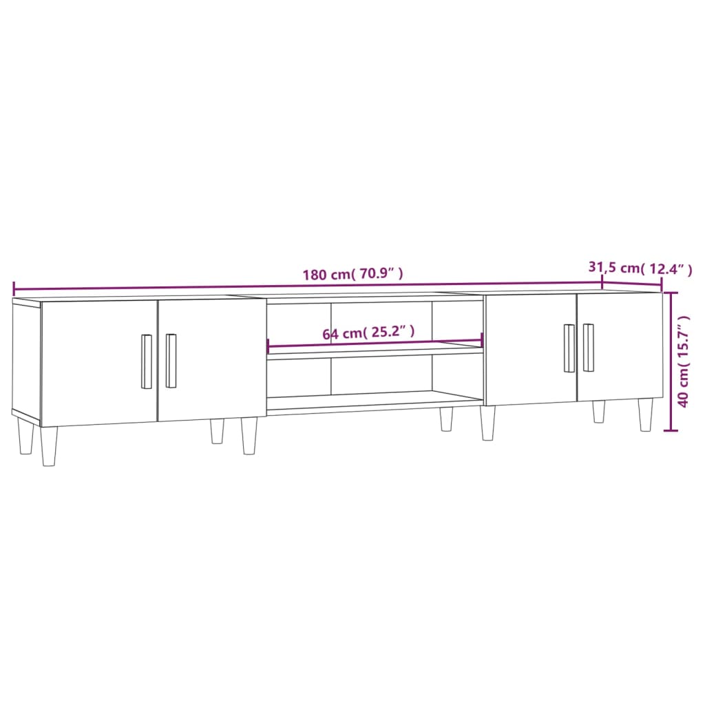 Meuble TV chêne fumé 180x31,5x40 cm bois d'ingénierie - XIOS