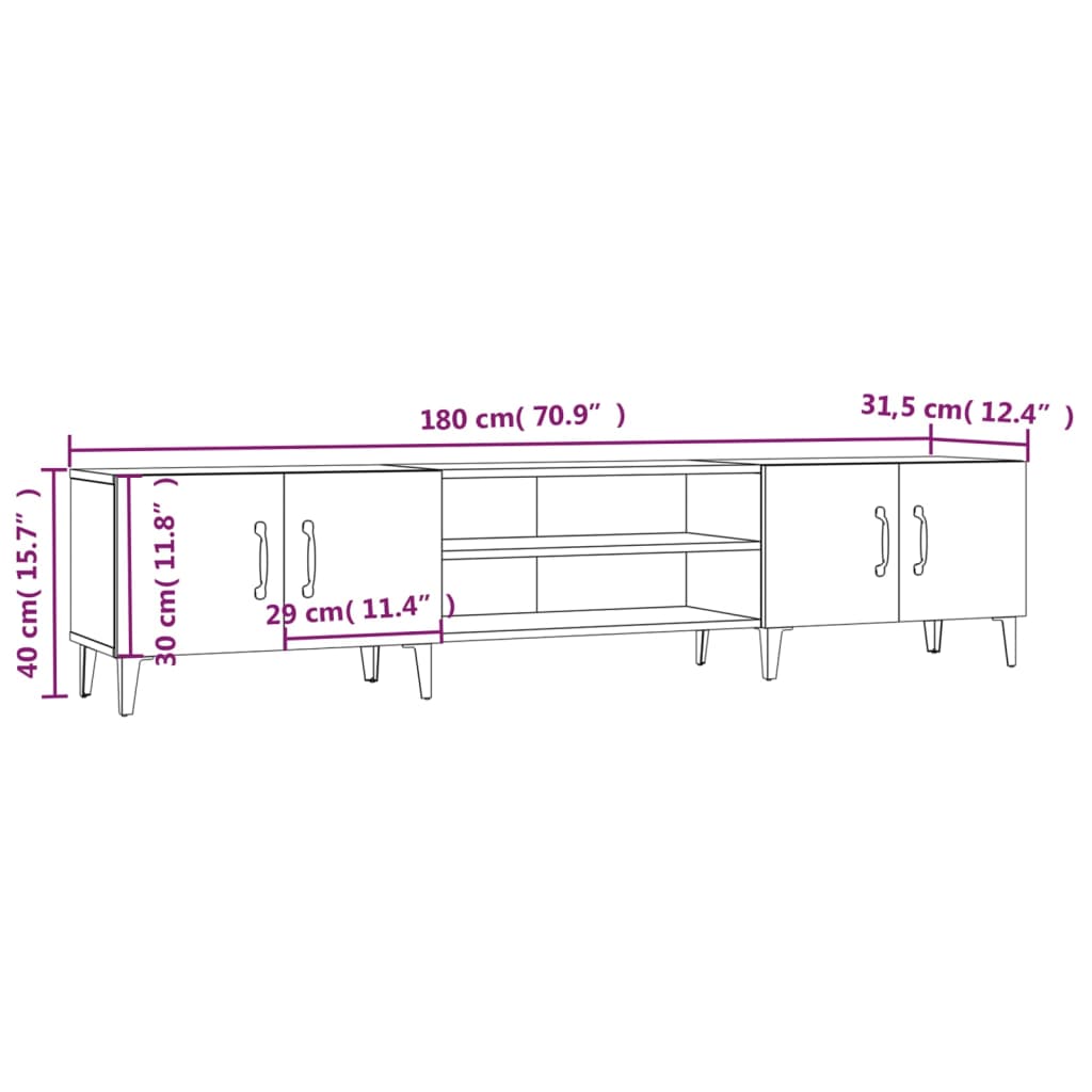 Meuble TV blanc 180x31,5x40 cm bois d'ingénierie - XIOS