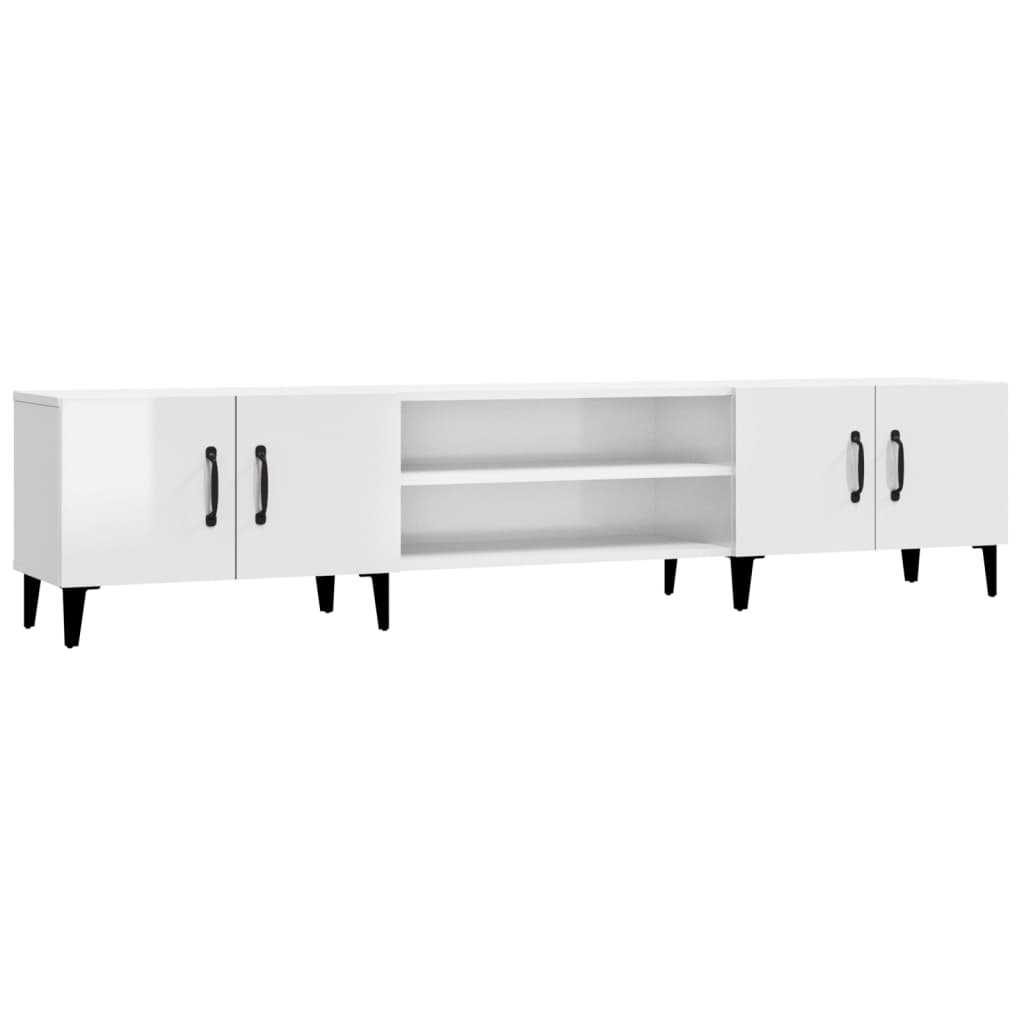Meuble TV blanc brillant 180x31,5x40 cm bois d'ingénierie - XIOS