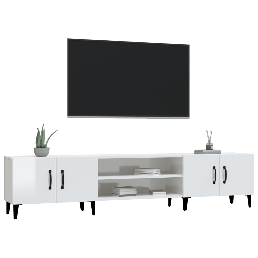 Meuble TV blanc brillant 180x31,5x40 cm bois d'ingénierie - XIOS