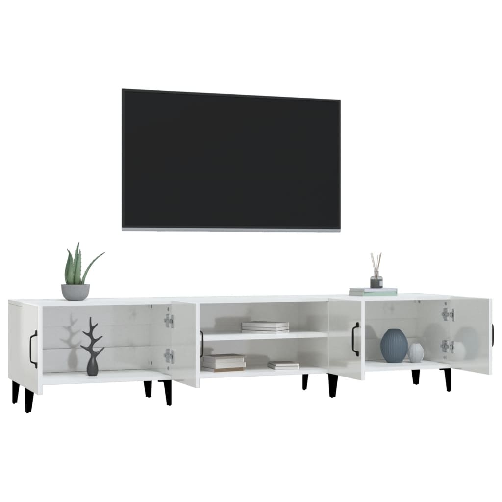 Meuble TV blanc brillant 180x31,5x40 cm bois d'ingénierie - XIOS