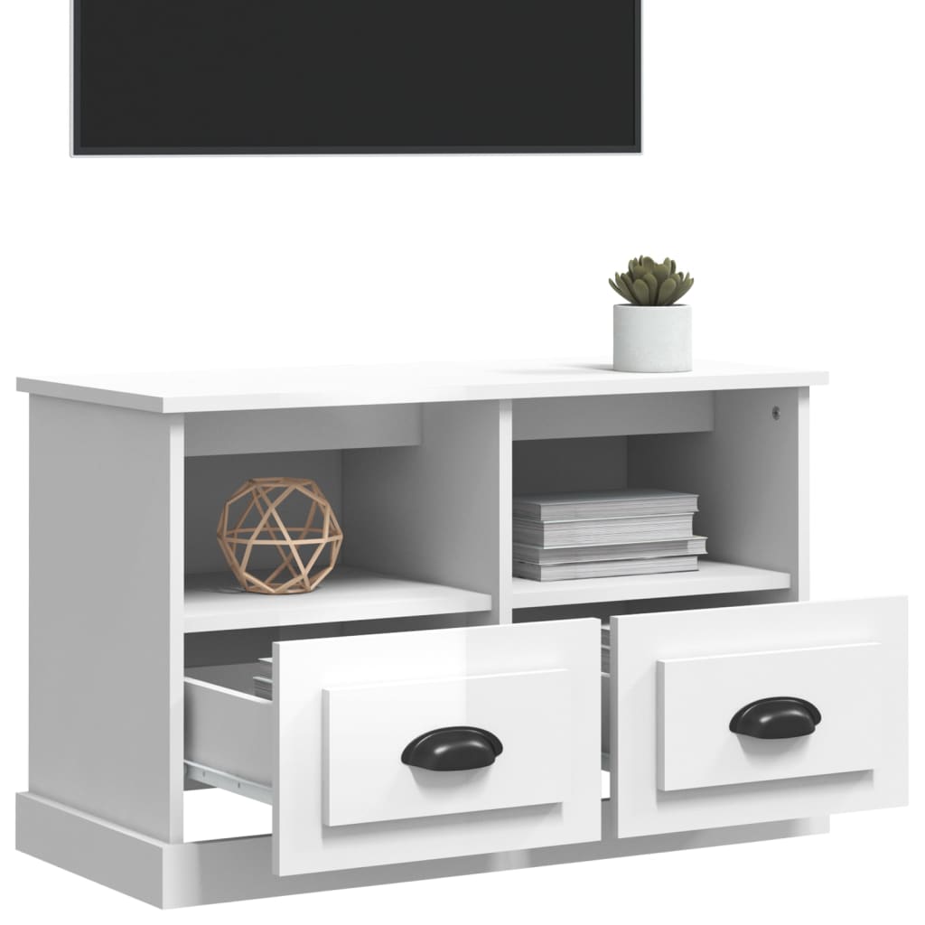 Meuble TV blanc brillant 80x35x50 cm bois d'ingénierie - XIOS