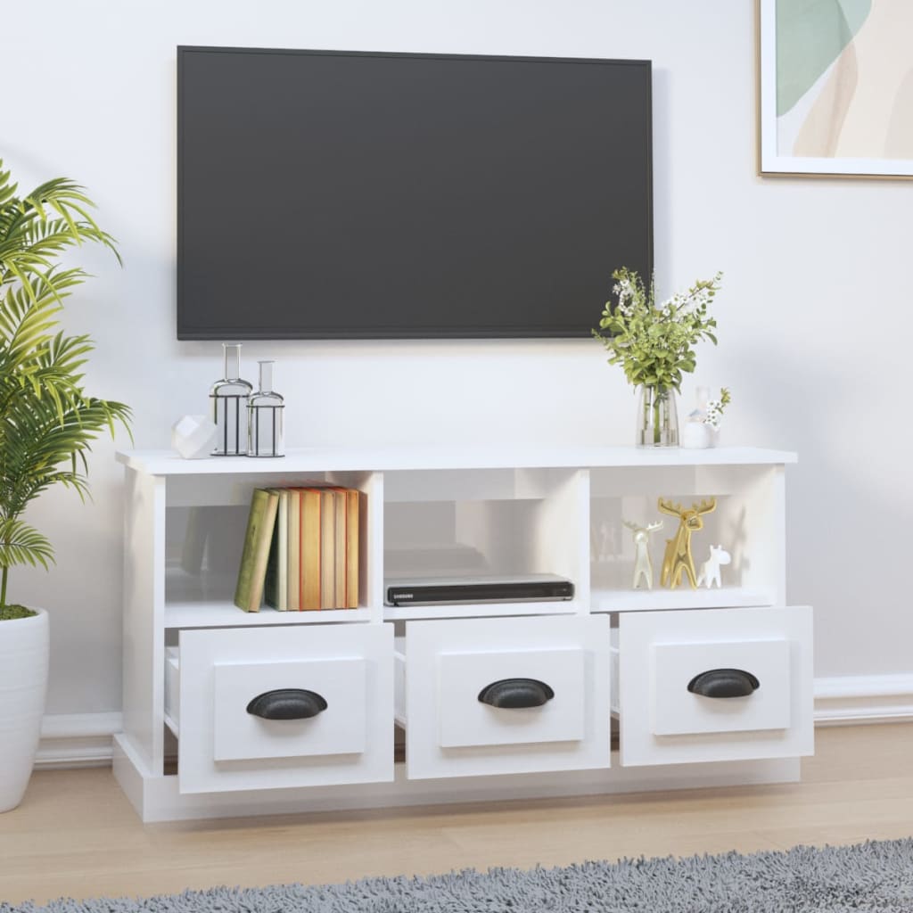 Meuble TV blanc brillant 100x35x50 cm bois d'ingénierie - XIOS