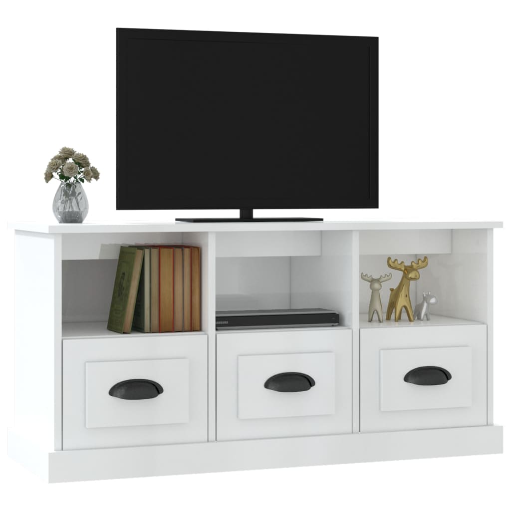 Meuble TV blanc brillant 100x35x50 cm bois d'ingénierie - XIOS