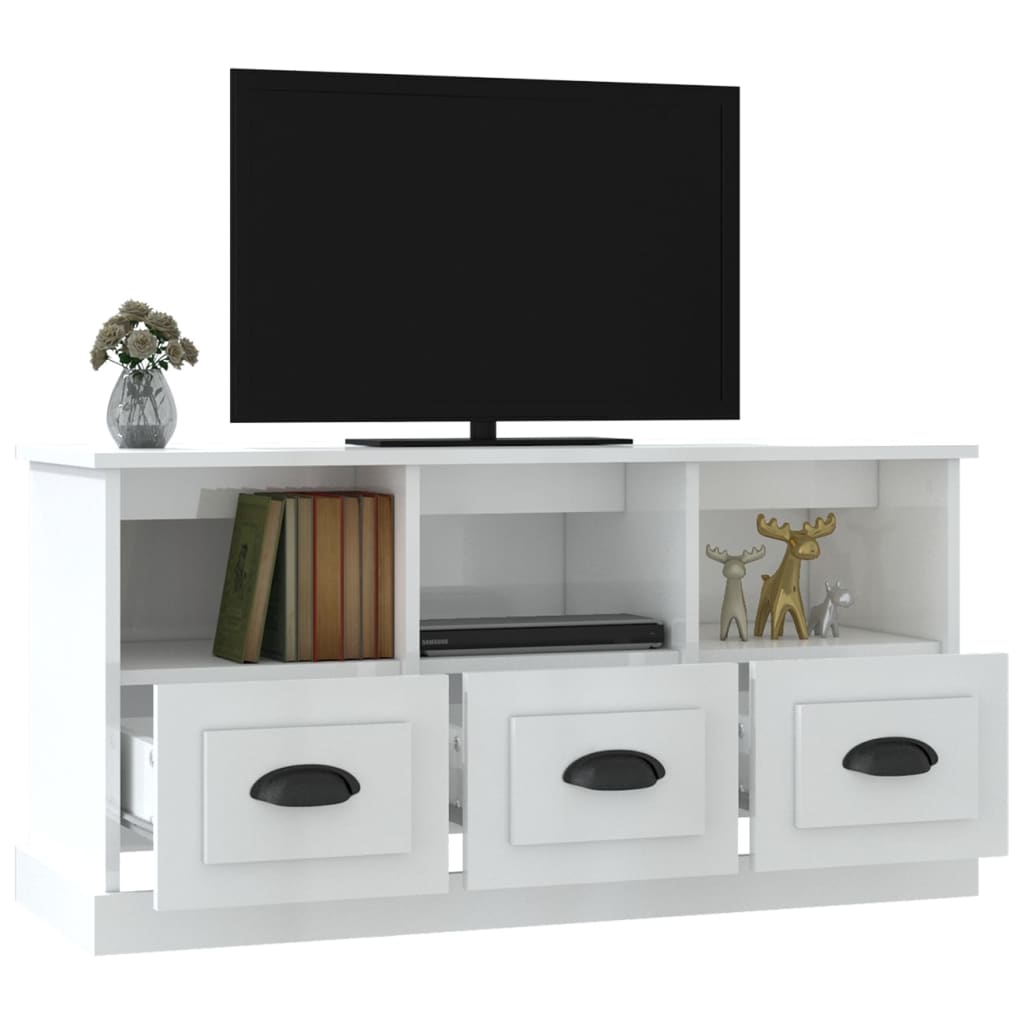 Meuble TV blanc brillant 100x35x50 cm bois d'ingénierie - XIOS