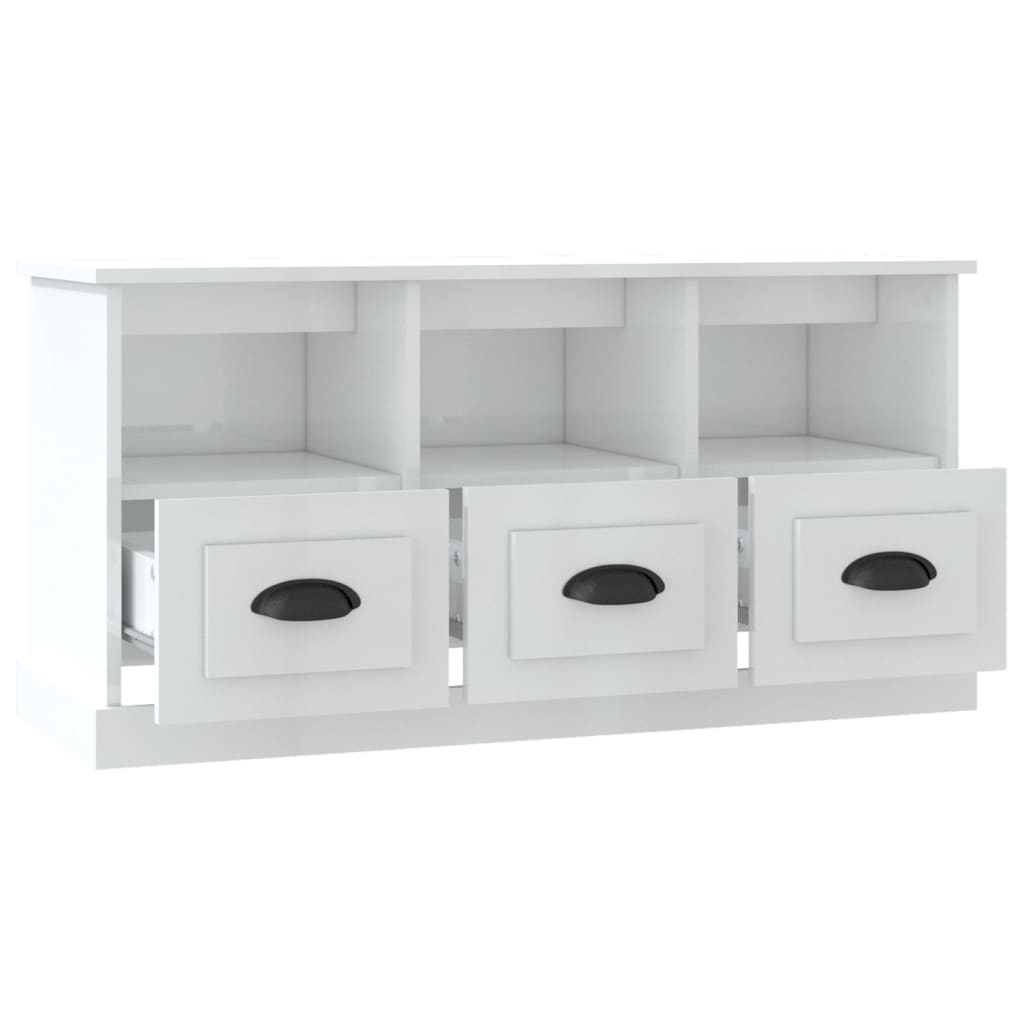 Meuble TV blanc brillant 100x35x50 cm bois d'ingénierie - XIOS