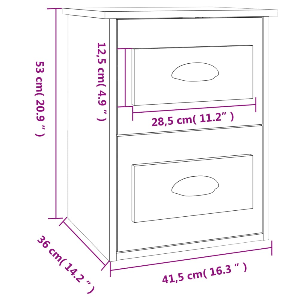Table de chevet murale chêne marron 41,5x36x53 cm - XIOS