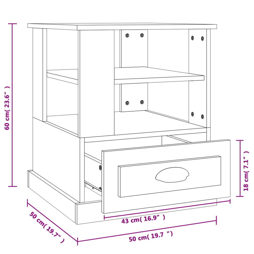 Table d'appoint chêne fumé 50x50x60 cm bois d'ingénierie - XIOS