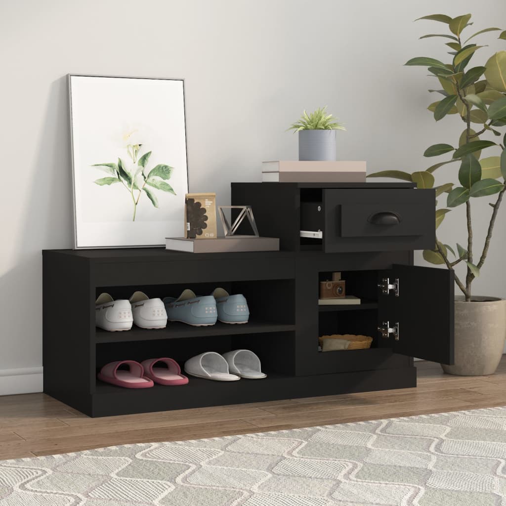Armoire à chaussures noir 100x42x60 cm bois d'ingénierie - XIOS