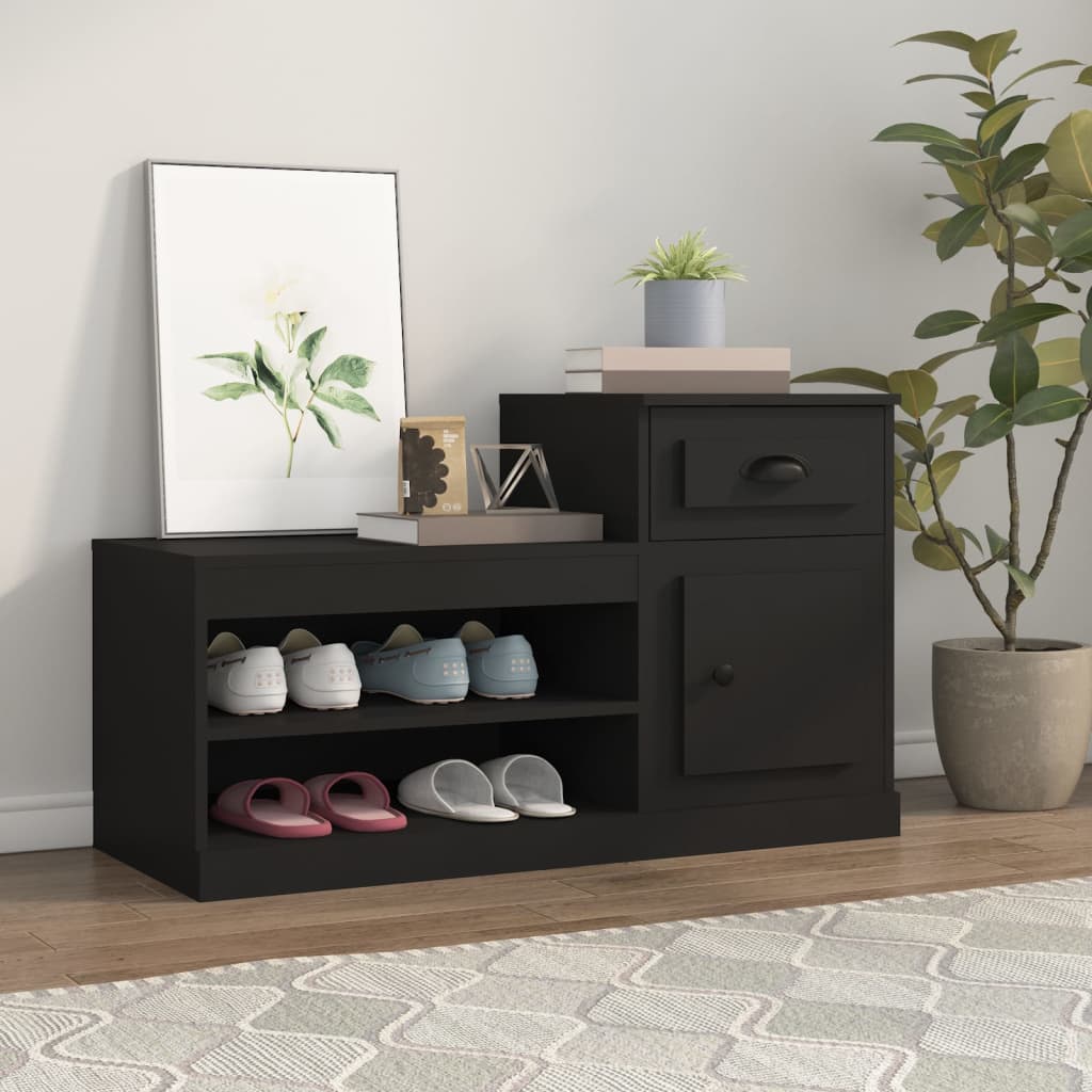 Armoire à chaussures noir 100x42x60 cm bois d'ingénierie - XIOS