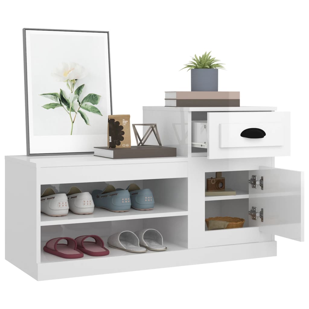 Armoire à chaussure blanc brillant 100x42x60 cm bois ingénierie - XIOS