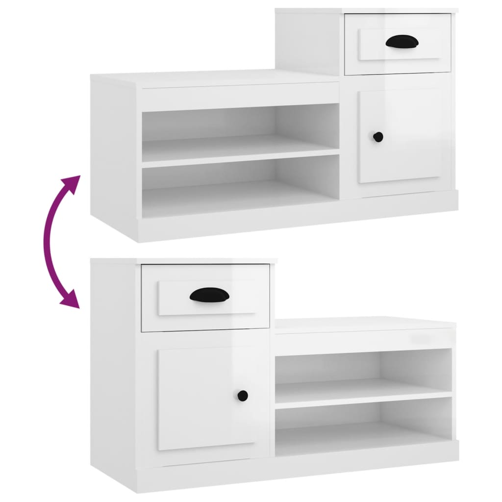 Armoire à chaussure blanc brillant 100x42x60 cm bois ingénierie - XIOS