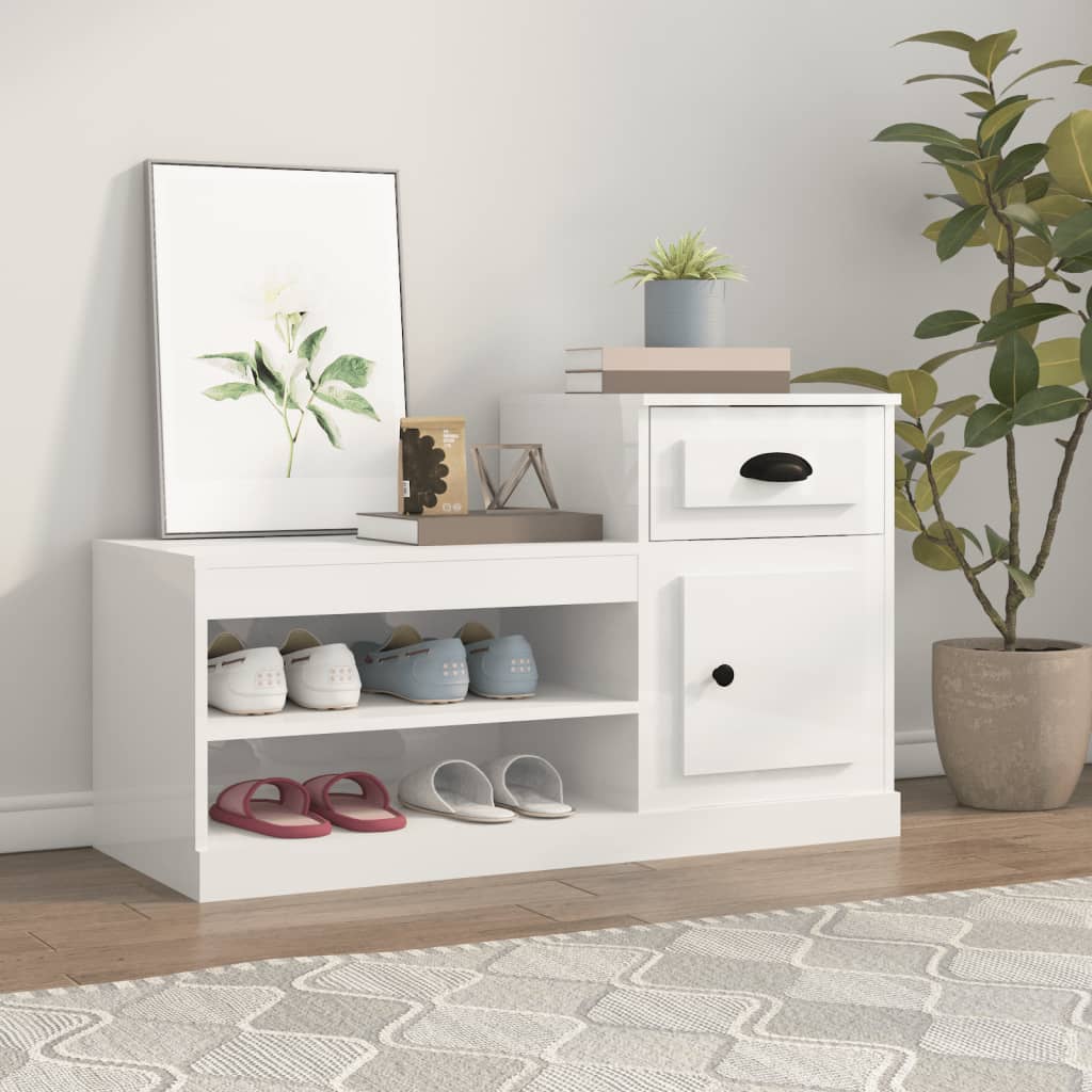 Armoire à chaussure blanc brillant 100x42x60 cm bois ingénierie - XIOS