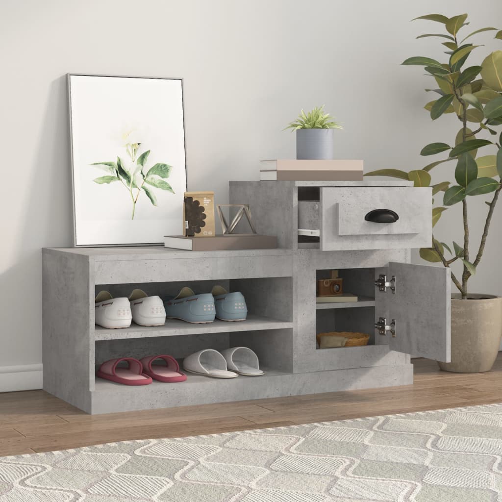 Armoire à chaussures gris béton 100x42x60 cm bois d'ingénierie - XIOS
