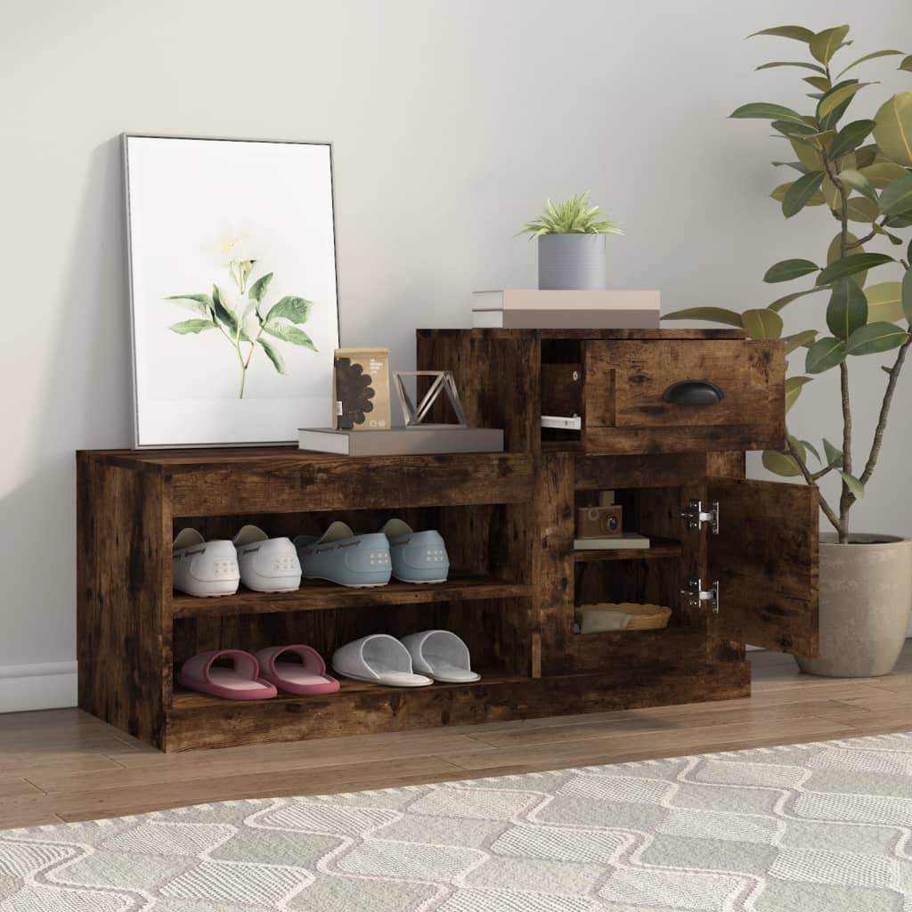 Armoire à chaussures chêne fumé 100x42x60 cm bois d'ingénierie - XIOS