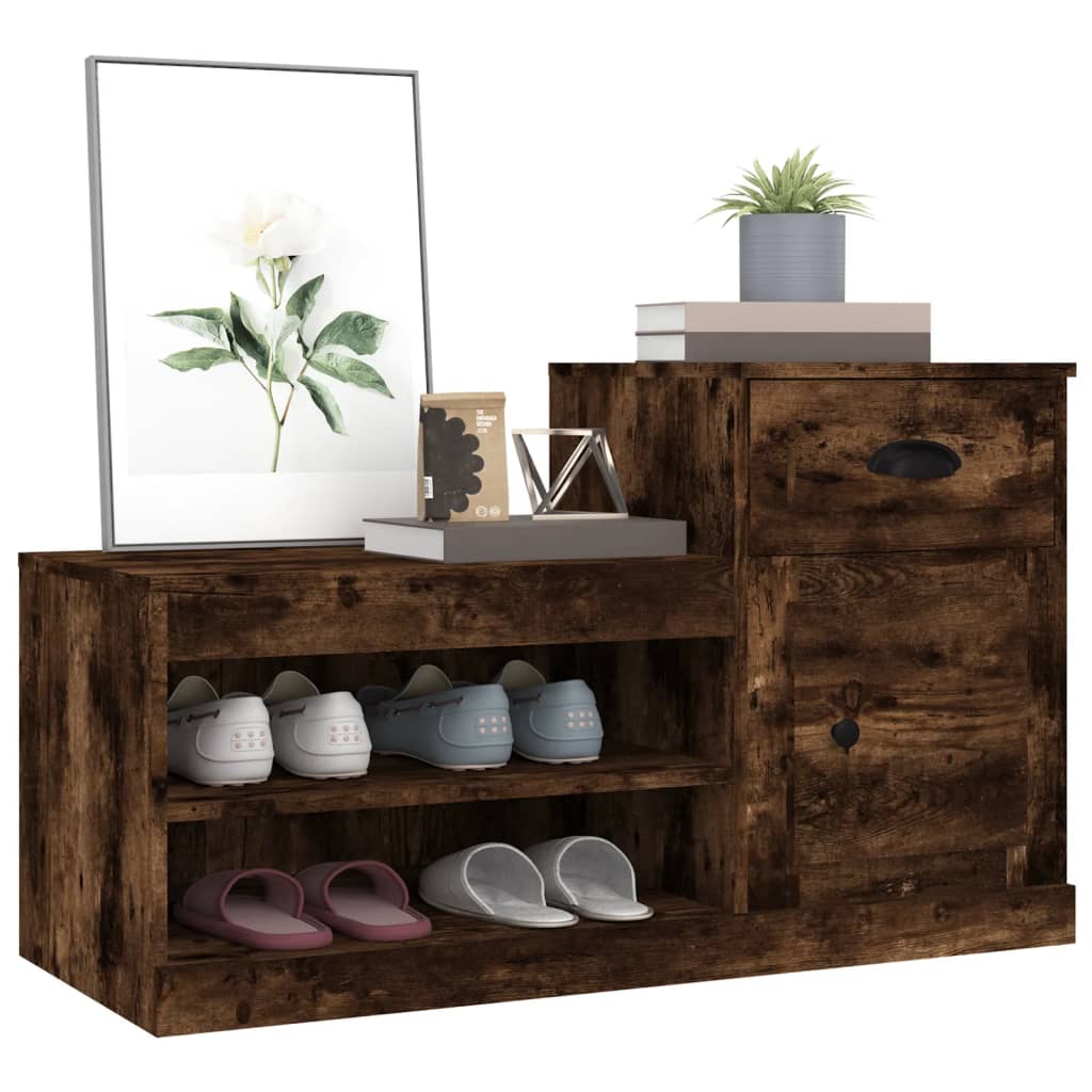 Armoire à chaussures chêne fumé 100x42x60 cm bois d'ingénierie - XIOS