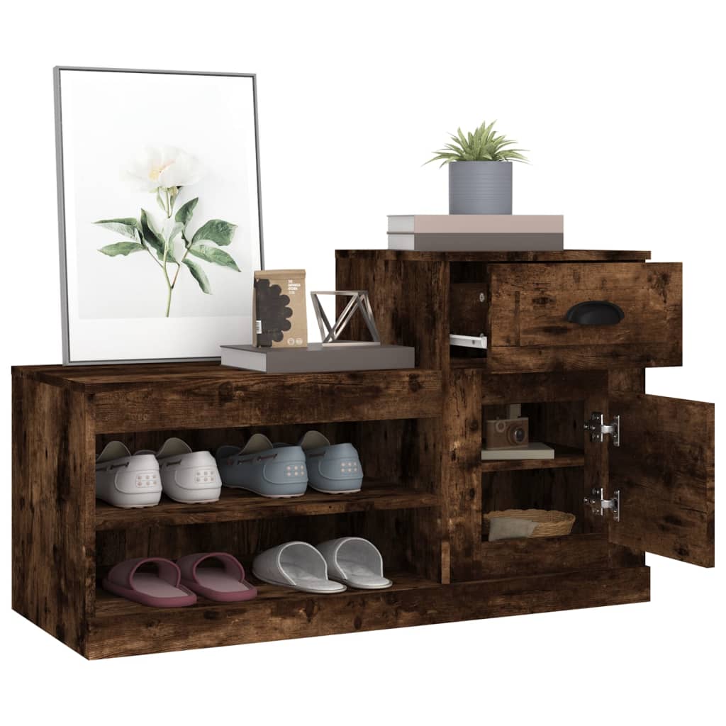 Armoire à chaussures chêne fumé 100x42x60 cm bois d'ingénierie - XIOS