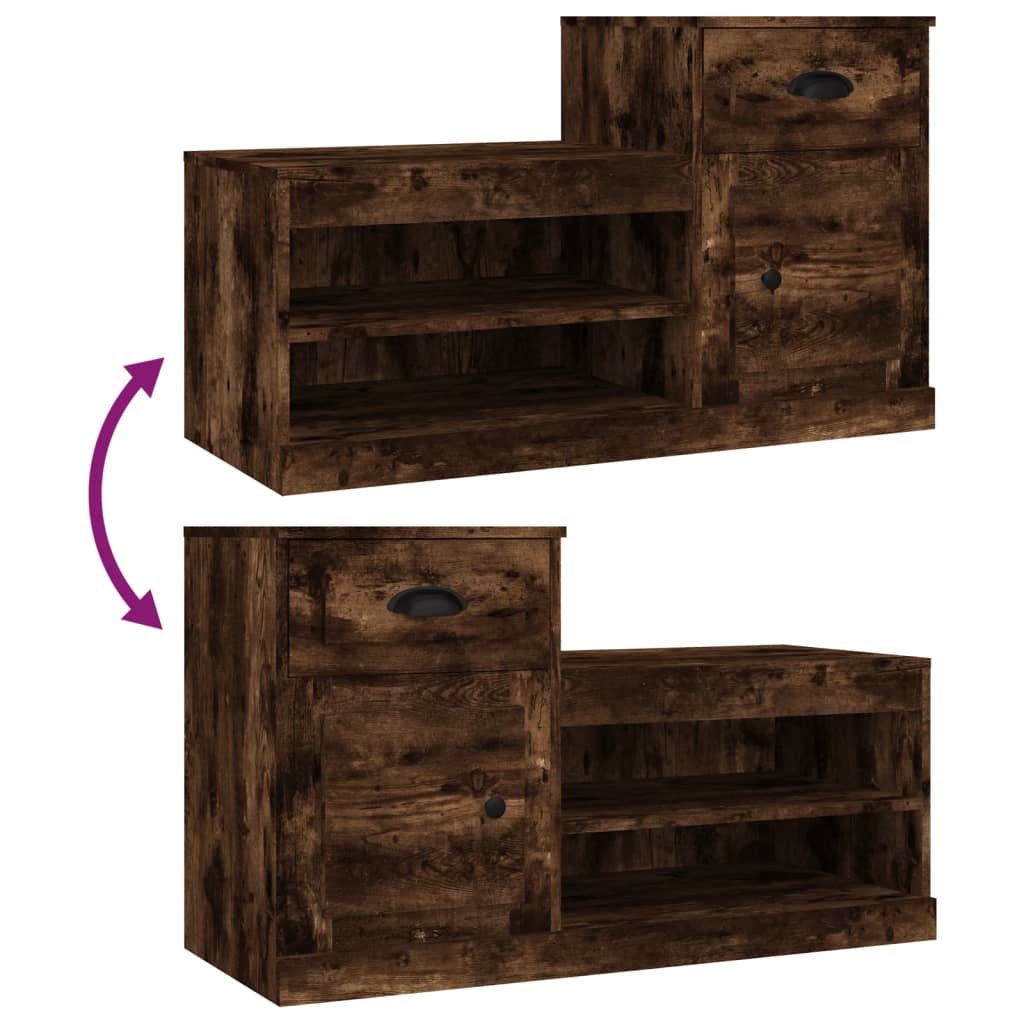 Armoire à chaussures chêne fumé 100x42x60 cm bois d'ingénierie - XIOS