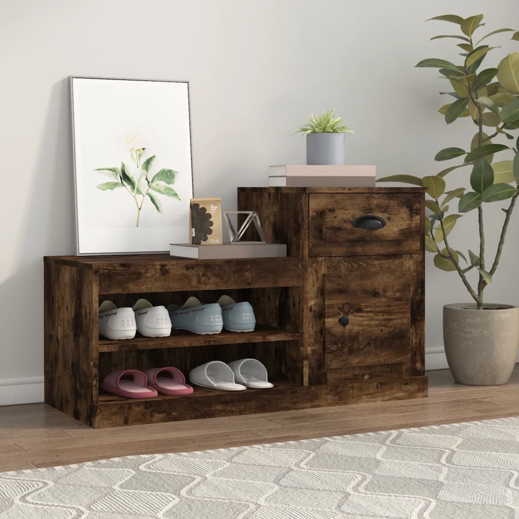 Armoire à chaussures chêne fumé 100x42x60 cm bois d'ingénierie - XIOS