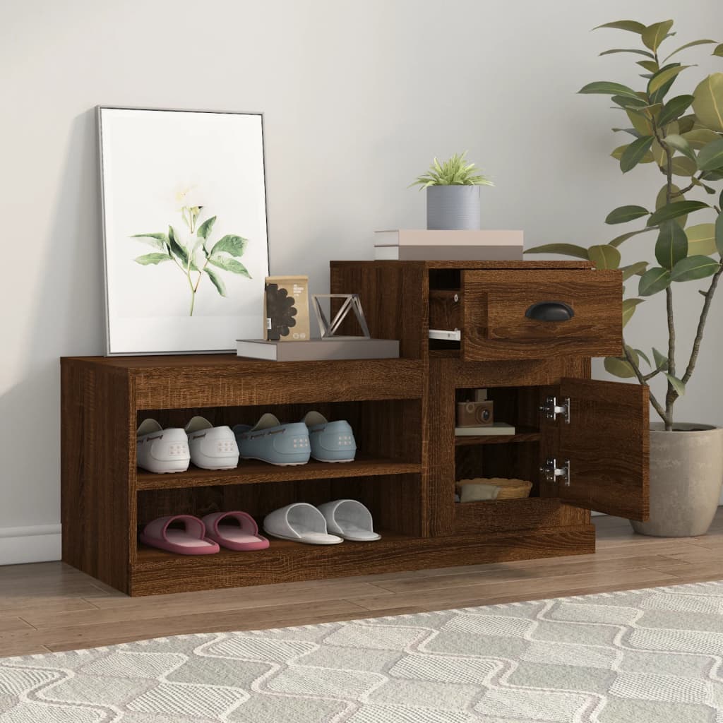 Armoire à chaussures chêne marron 100x42x60cm bois d'ingénierie - XIOS