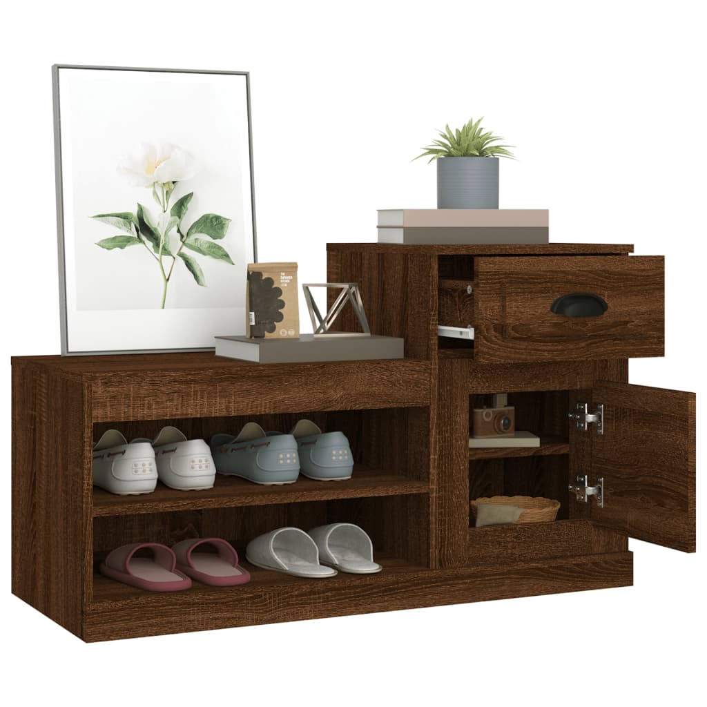 Armoire à chaussures chêne marron 100x42x60cm bois d'ingénierie - XIOS