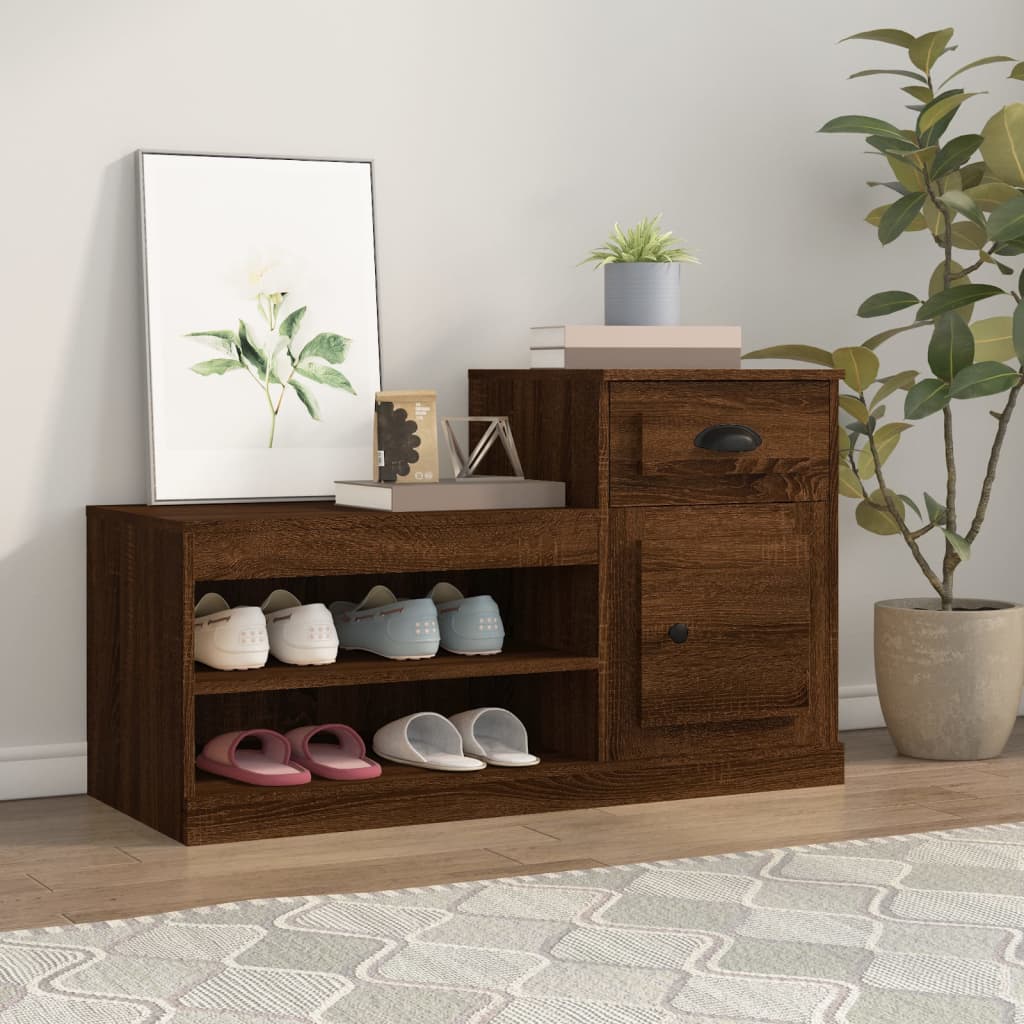 Armoire à chaussures chêne marron 100x42x60cm bois d'ingénierie - XIOS