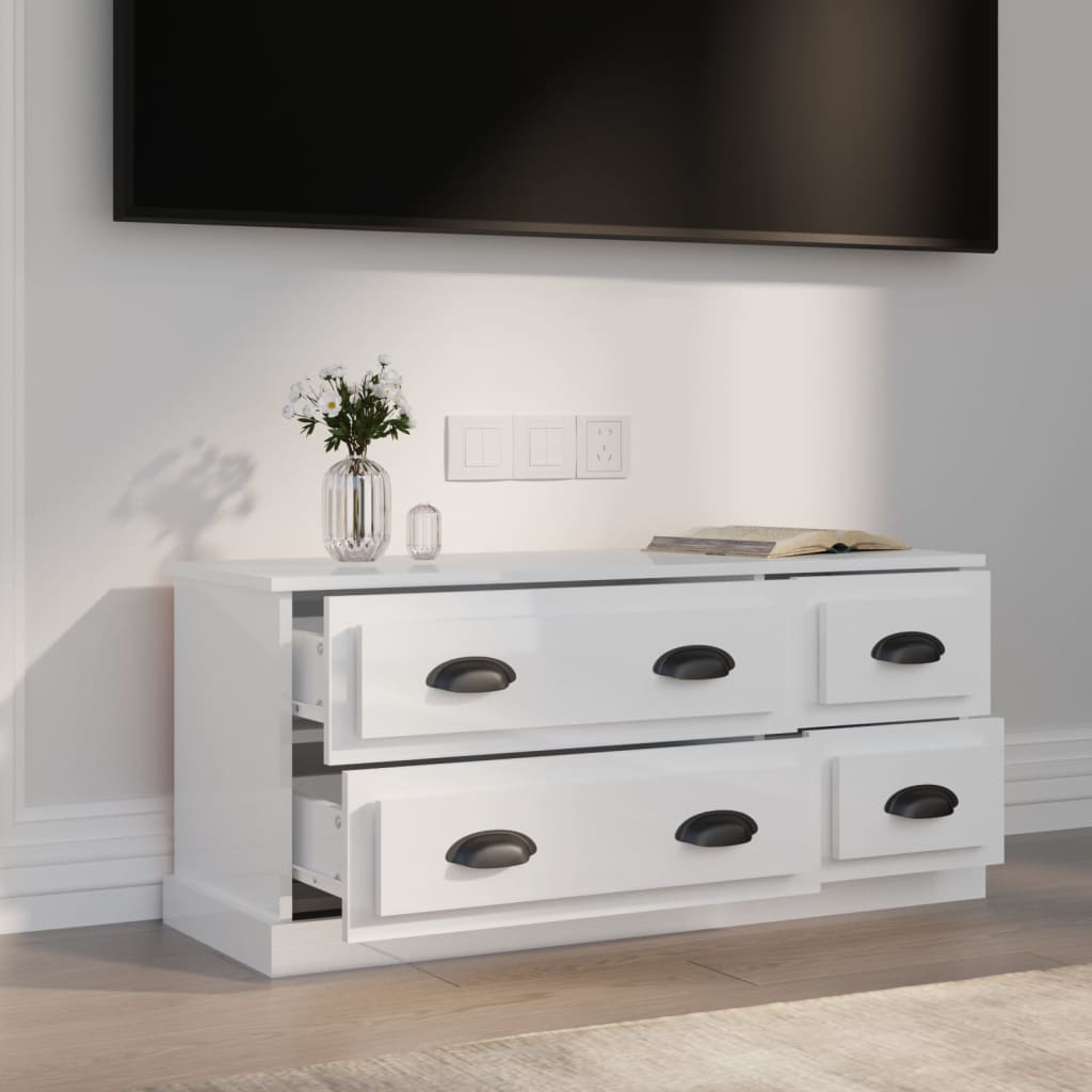 Meuble TV blanc brillant 100x35,5x45 cm bois d'ingénierie - XIOS