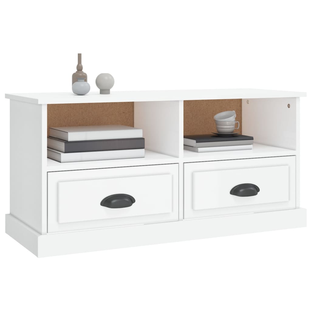 Meuble TV blanc brillant 93x35,5x45 cm bois d'ingénierie - XIOS