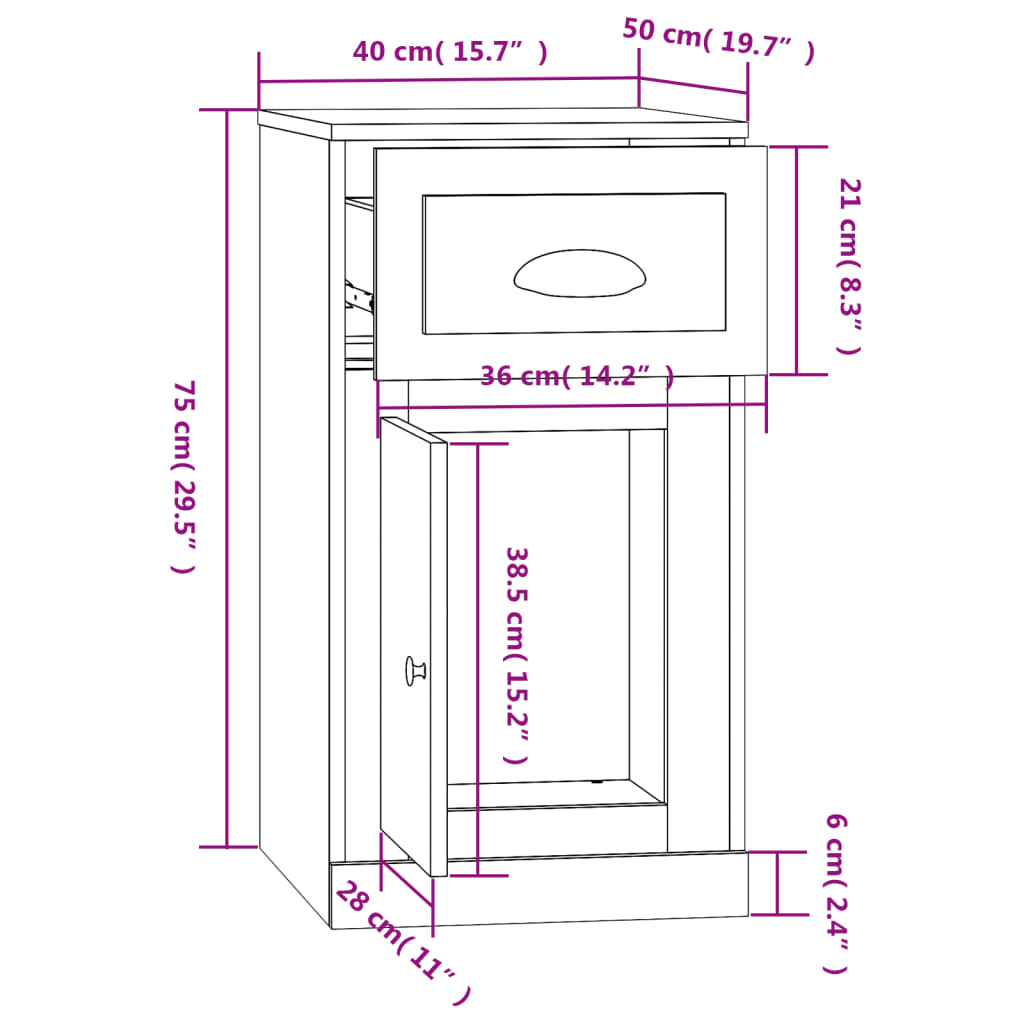 Armoire latérale avec tiroir blanc 40x50x75cm bois d'ingénierie