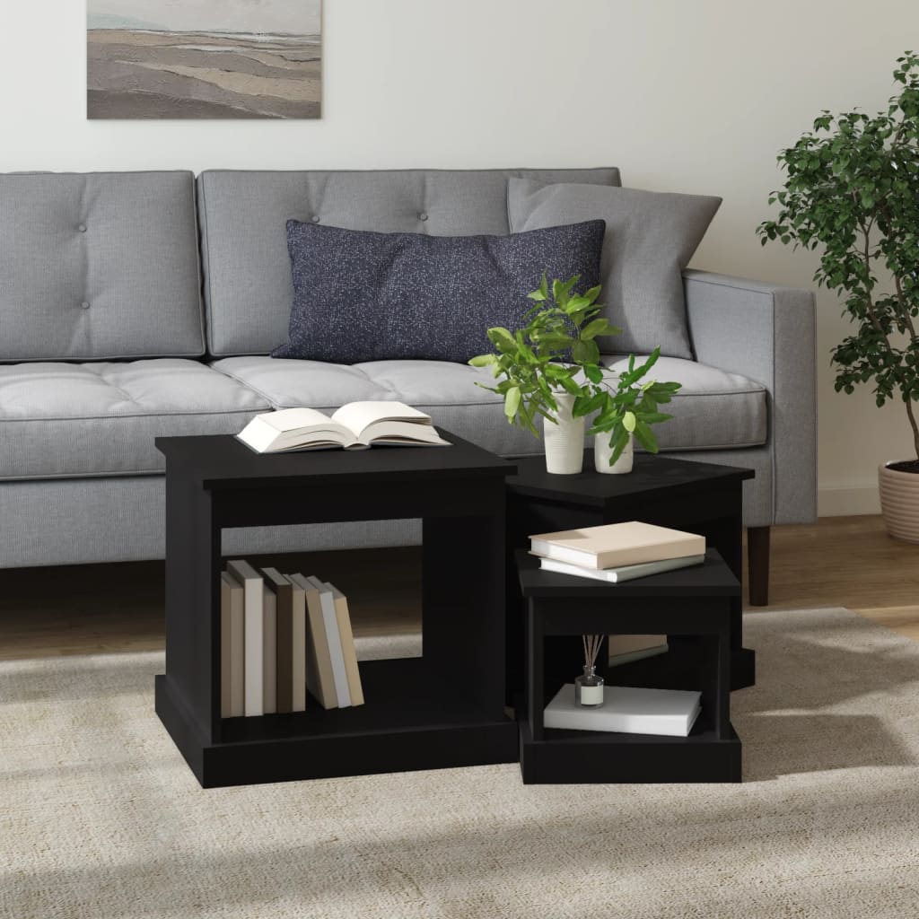 Tables basses 3 pcs noir bois d'ingénierie - XIOS